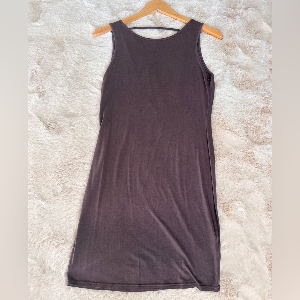 Brown Sleeveless Tank Dress with low cut-out back